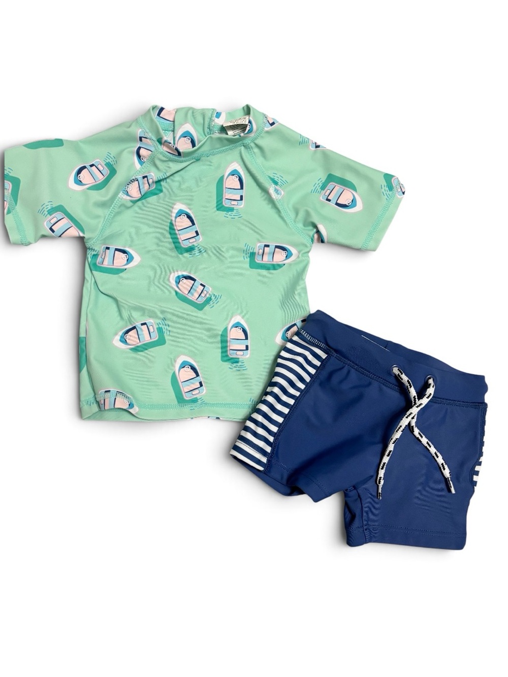 🎉 (12-18m) Snapper Rock Two-Piece Boat Print Rashguard & Trunk Set